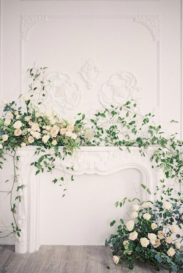 Décoration de cheminée pack Glamour (fleurs de soie et feuillage naturel)